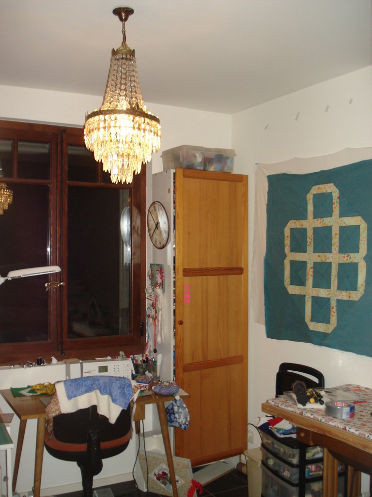 chandelier, sewing room